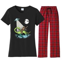 Bigfoot Riding Nessie & UFO Aliens At Night Funny Retro Women's Flannel Pajama Set