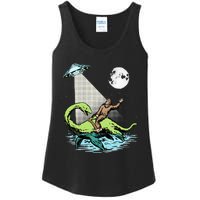 Bigfoot Riding Nessie & UFO Aliens At Night Funny Retro Ladies Essential Tank