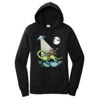 Bigfoot Riding Nessie & UFO Aliens At Night Funny Retro Women's Pullover Hoodie