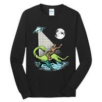 Bigfoot Riding Nessie & UFO Aliens At Night Funny Retro Tall Long Sleeve T-Shirt