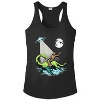 Bigfoot Riding Nessie & UFO Aliens At Night Funny Retro Ladies PosiCharge Competitor Racerback Tank