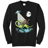 Bigfoot Riding Nessie & UFO Aliens At Night Funny Retro Tall Sweatshirt