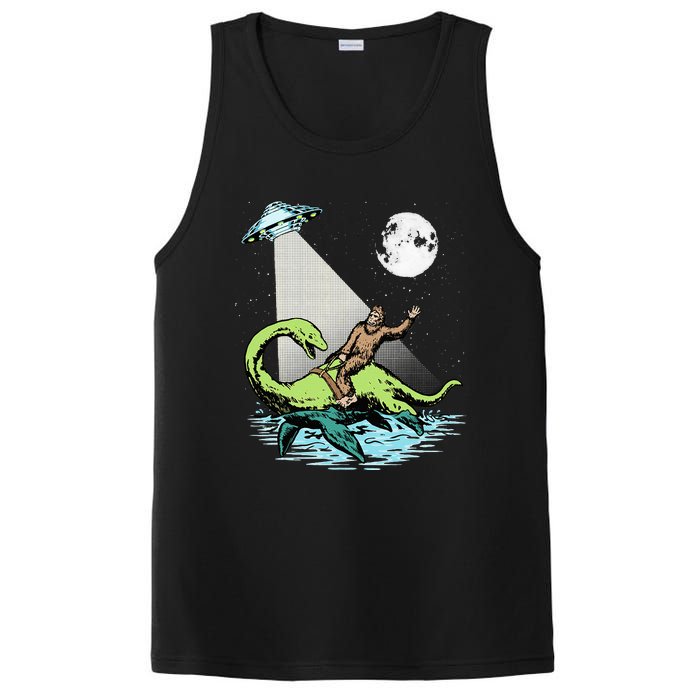 Bigfoot Riding Nessie & UFO Aliens At Night Funny Retro PosiCharge Competitor Tank