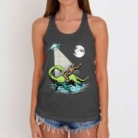 Bigfoot Riding Nessie & UFO Aliens At Night Funny Retro Women's Knotted Racerback Tank