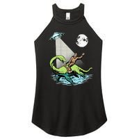 Bigfoot Riding Nessie & UFO Aliens At Night Funny Retro Women's Perfect Tri Rocker Tank