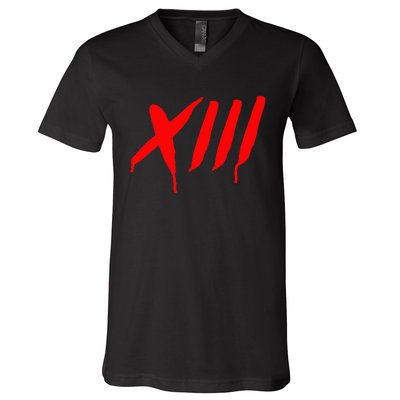 Bleeding Roman Numeral Thirn Scary Slasher V-Neck T-Shirt