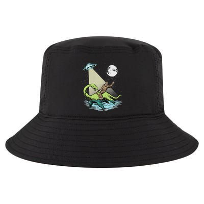 Bigfoot Riding Nessie & Ufo Aliens At Night Funny Retro Cool Comfort Performance Bucket Hat