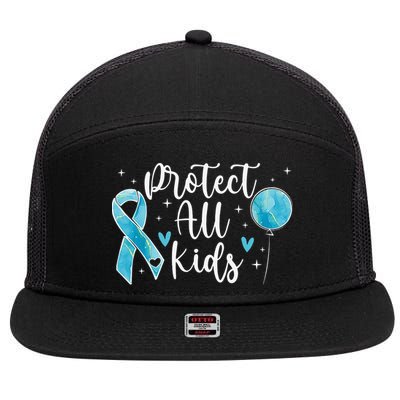 Blue Ribbon No For Child Abuse Excuse Prevention Month April 7 Panel Mesh Trucker Snapback Hat