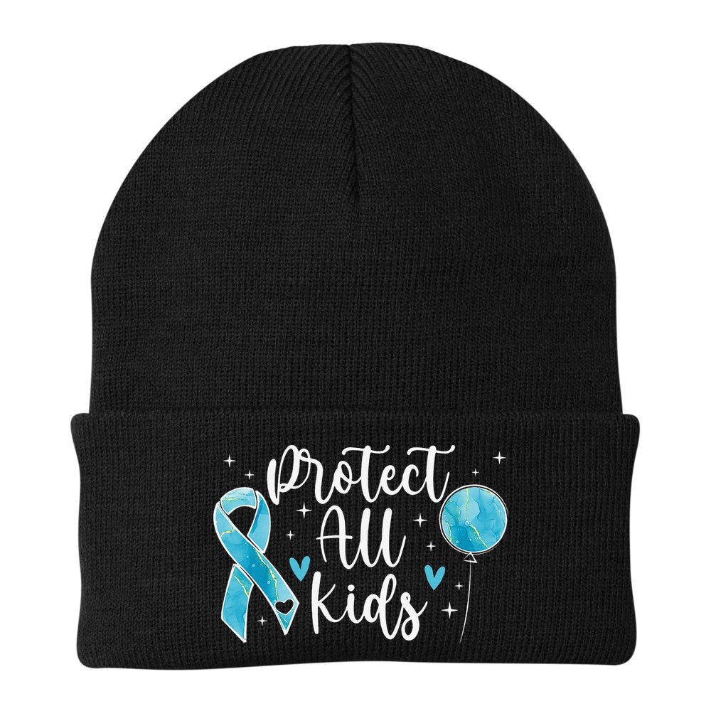 Blue Ribbon No For Child Abuse Excuse Prevention Month April Beanie