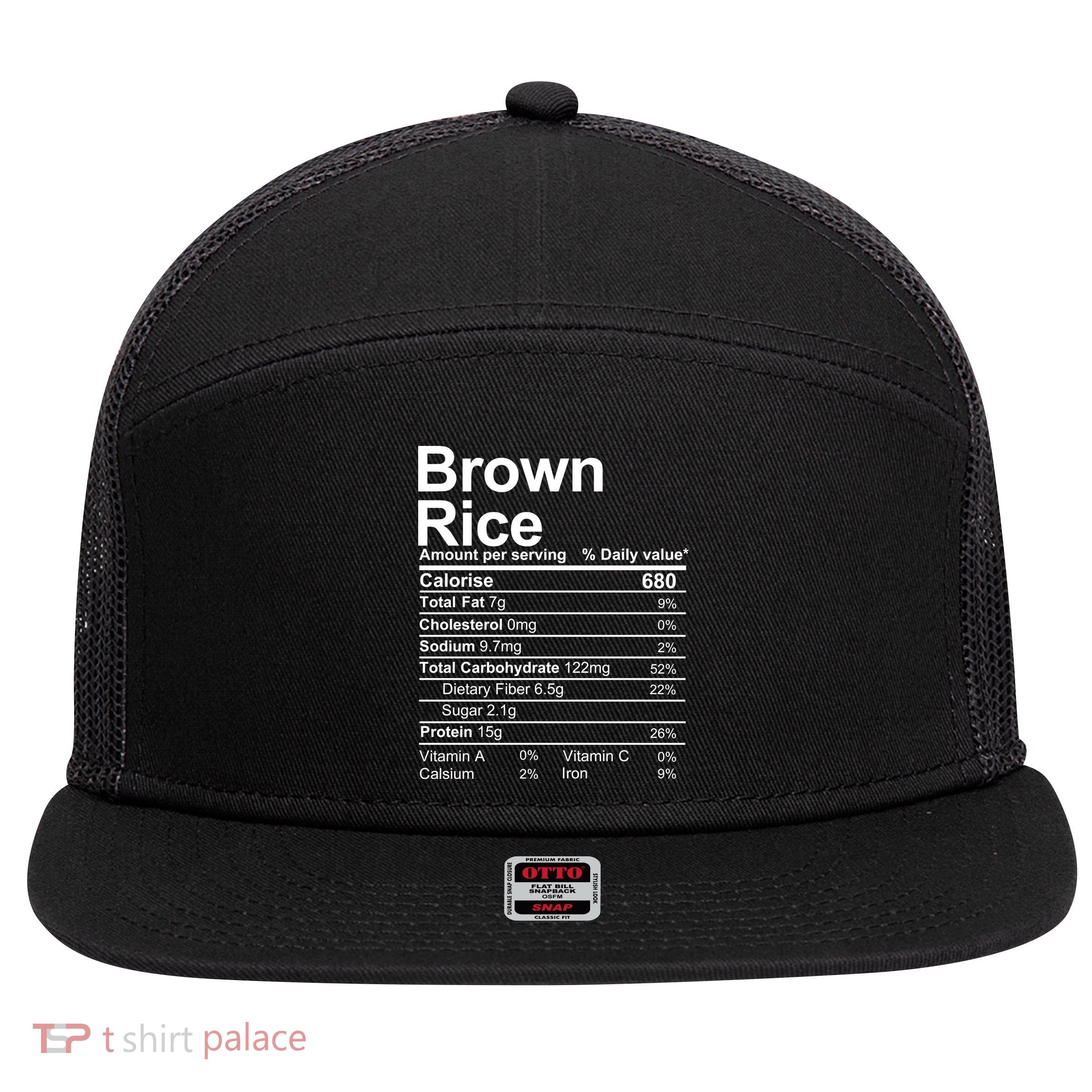 Brown Rice Nutrition Facts Label 7 Panel Mesh Trucker Snapback Hat