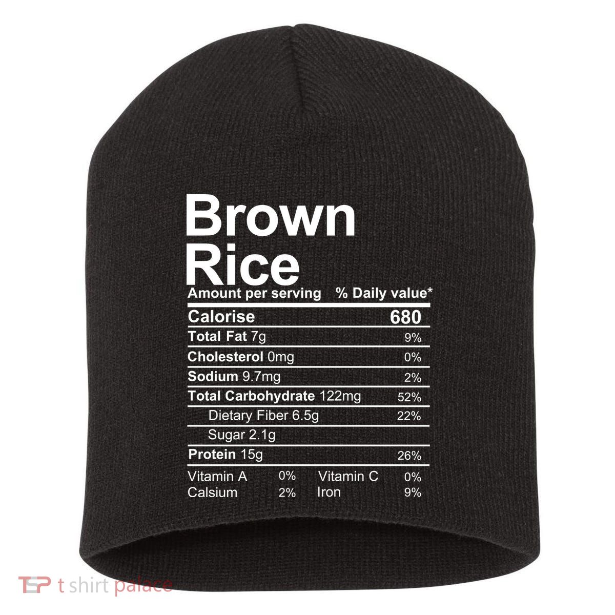 Brown Rice Nutrition Facts Label Short Acrylic Beanie