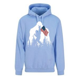 Bigfoot Rock On Hold American Flag Sasquatch Believers Gift Unisex Surf Hoodie