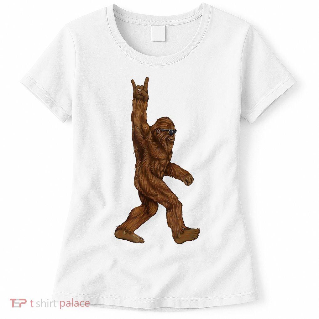 Bigfoot Rock On Womens T-Shirt