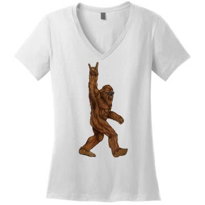 Bigfoot Rock On Women's V-Neck T-Shirt