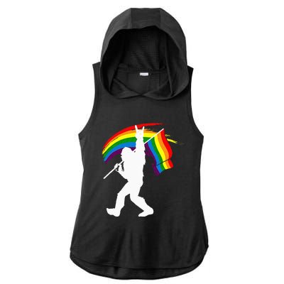 Bigfoot Rock On Rainbow Flag LGBT LGBTQ Gay Lesbian Bi Pride Ladies PosiCharge Tri-Blend Wicking Draft Hoodie Tank