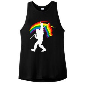 Bigfoot Rock On Rainbow Flag LGBT LGBTQ Gay Lesbian Bi Pride Ladies PosiCharge Tri-Blend Wicking Tank