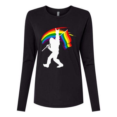 Bigfoot Rock On Rainbow Flag LGBT LGBTQ Gay Lesbian Bi Pride Womens Cotton Relaxed Long Sleeve T-Shirt