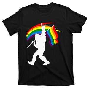 Bigfoot Rock On Rainbow Flag LGBT LGBTQ Gay Lesbian Bi Pride T-Shirt