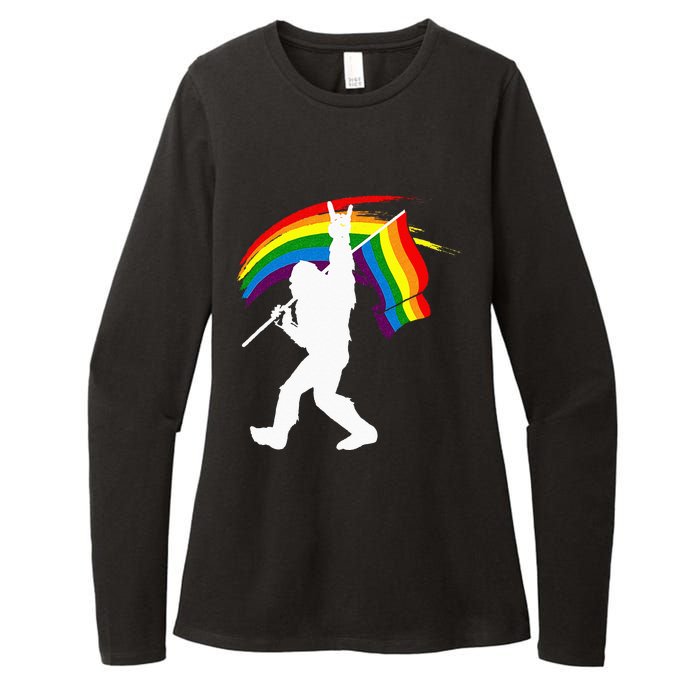 Bigfoot Rock On Rainbow Flag LGBT LGBTQ Gay Lesbian Bi Pride Womens CVC Long Sleeve Shirt