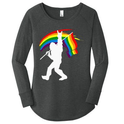 Bigfoot Rock On Rainbow Flag LGBT LGBTQ Gay Lesbian Bi Pride Women's Perfect Tri Tunic Long Sleeve Shirt