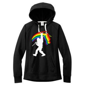 Bigfoot Rock On Rainbow Flag LGBT LGBTQ Gay Lesbian Bi Pride Women's Fleece Hoodie