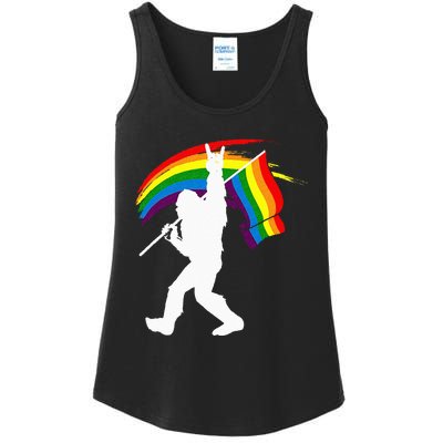 Bigfoot Rock On Rainbow Flag LGBT LGBTQ Gay Lesbian Bi Pride Ladies Essential Tank