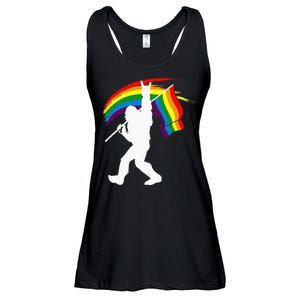 Bigfoot Rock On Rainbow Flag LGBT LGBTQ Gay Lesbian Bi Pride Ladies Essential Flowy Tank