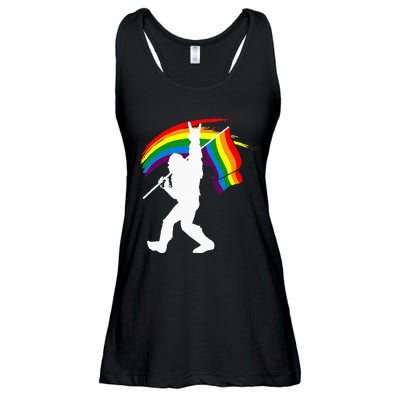 Bigfoot Rock On Rainbow Flag LGBT LGBTQ Gay Lesbian Bi Pride Ladies Essential Flowy Tank