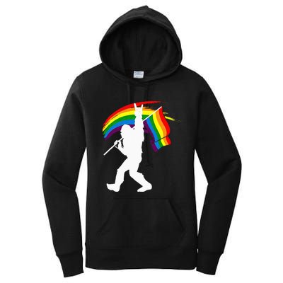 Bigfoot Rock On Rainbow Flag LGBT LGBTQ Gay Lesbian Bi Pride Women's Pullover Hoodie