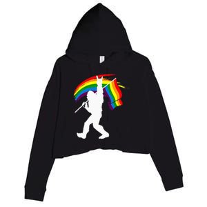 Bigfoot Rock On Rainbow Flag LGBT LGBTQ Gay Lesbian Bi Pride Crop Fleece Hoodie