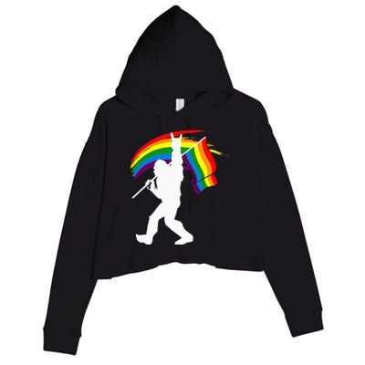 Bigfoot Rock On Rainbow Flag LGBT LGBTQ Gay Lesbian Bi Pride Crop Fleece Hoodie