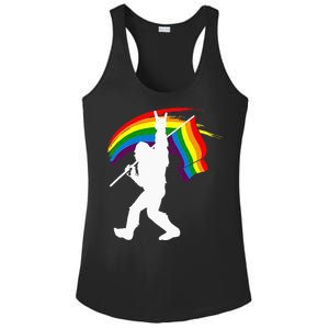 Bigfoot Rock On Rainbow Flag LGBT LGBTQ Gay Lesbian Bi Pride Ladies PosiCharge Competitor Racerback Tank