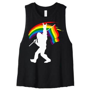 Bigfoot Rock On Rainbow Flag LGBT LGBTQ Gay Lesbian Bi Pride Women's Racerback Cropped Tank