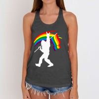 Bigfoot Rock On Rainbow Flag LGBT LGBTQ Gay Lesbian Bi Pride Women's Knotted Racerback Tank