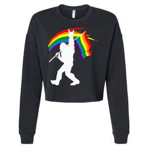 Bigfoot Rock On Rainbow Flag LGBT LGBTQ Gay Lesbian Bi Pride Cropped Pullover Crew