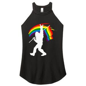 Bigfoot Rock On Rainbow Flag LGBT LGBTQ Gay Lesbian Bi Pride Women's Perfect Tri Rocker Tank