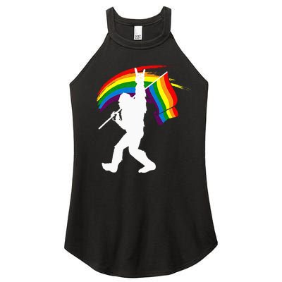 Bigfoot Rock On Rainbow Flag LGBT LGBTQ Gay Lesbian Bi Pride Women's Perfect Tri Rocker Tank