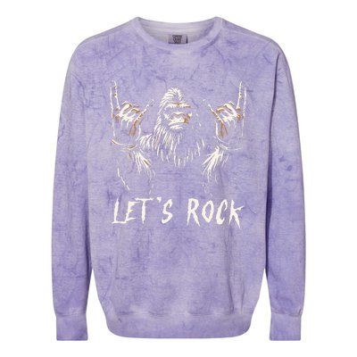 Bigfoot Rock On Funny Sasquatch Rock and Roll Let's Rock Colorblast Crewneck Sweatshirt