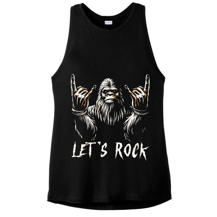 Bigfoot Rock On Funny Sasquatch Rock and Roll Let's Rock Ladies PosiCharge Tri-Blend Wicking Tank