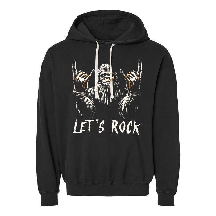 Bigfoot Rock On Funny Sasquatch Rock and Roll Let's Rock Garment-Dyed Fleece Hoodie