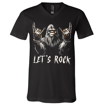 Bigfoot Rock On Funny Sasquatch Rock and Roll Let's Rock V-Neck T-Shirt