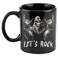 Bigfoot Rock On Funny Sasquatch Rock and Roll Let's Rock 11oz C Handle Ceramic Mug