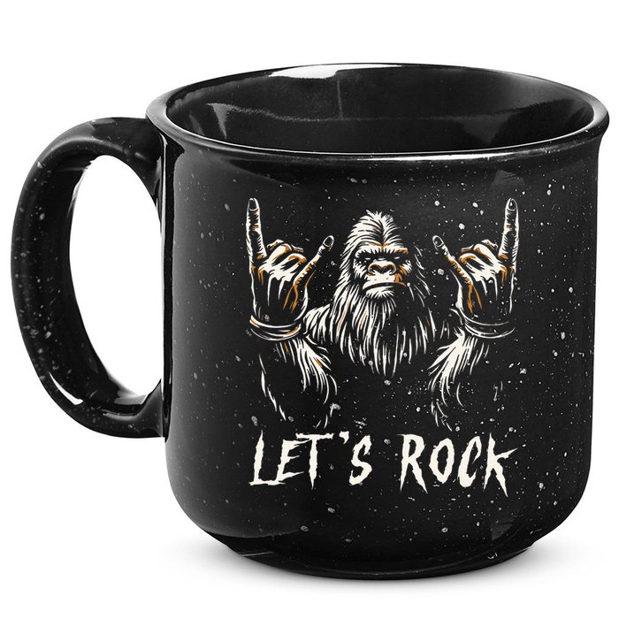 Bigfoot Rock On Funny Sasquatch Rock and Roll Let's Rock 15oz Campfire Ceramic Mug