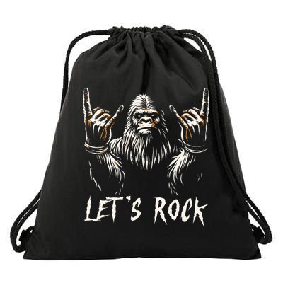 Bigfoot Rock On Funny Sasquatch Rock and Roll Let's Rock Drawstring Bag