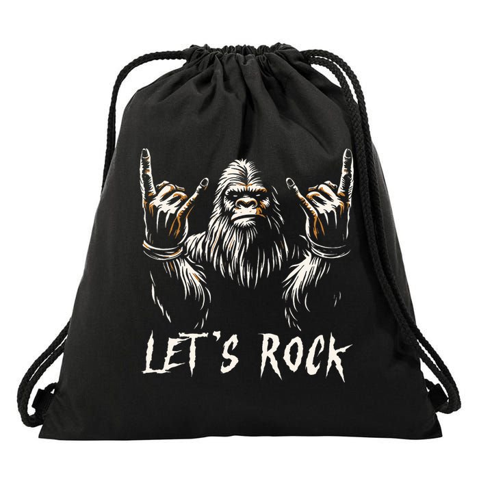 Bigfoot Rock On Funny Sasquatch Rock and Roll Let's Rock Drawstring Bag