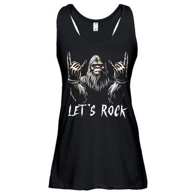 Bigfoot Rock On Funny Sasquatch Rock and Roll Let's Rock Ladies Essential Flowy Tank