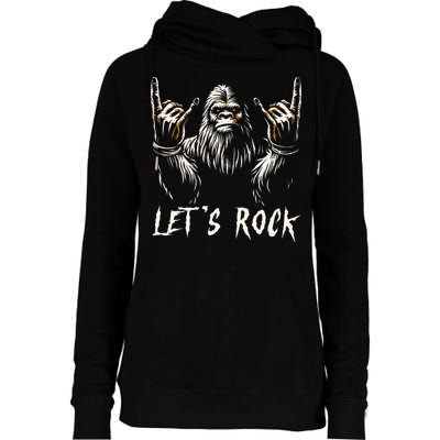 Bigfoot Rock On Funny Sasquatch Rock and Roll Let's Rock Womens Funnel Neck Pullover Hood