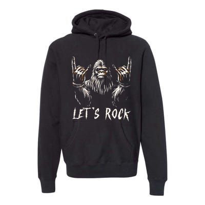 Bigfoot Rock On Funny Sasquatch Rock and Roll Let's Rock Premium Hoodie