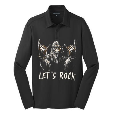 Bigfoot Rock On Funny Sasquatch Rock and Roll Let's Rock Silk Touch Performance Long Sleeve Polo