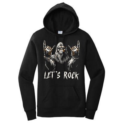 Bigfoot Rock On Funny Sasquatch Rock and Roll Let's Rock Women's Pullover Hoodie